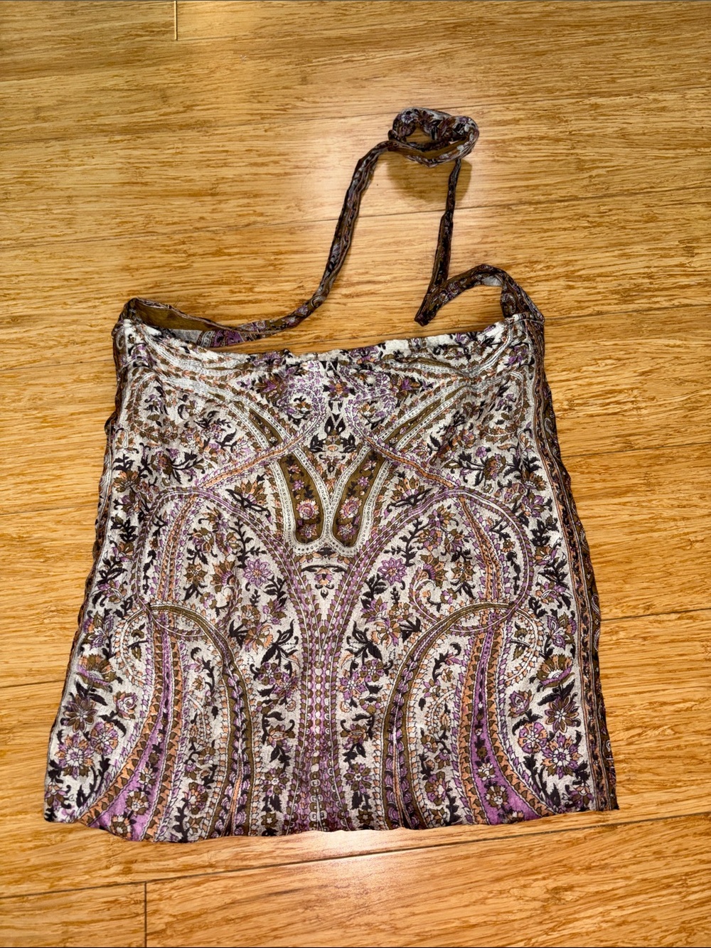 Boho Paisley Silk Feel Slouchy Hobo Bag Shoulder Tote Pink Purple Multi 15x15